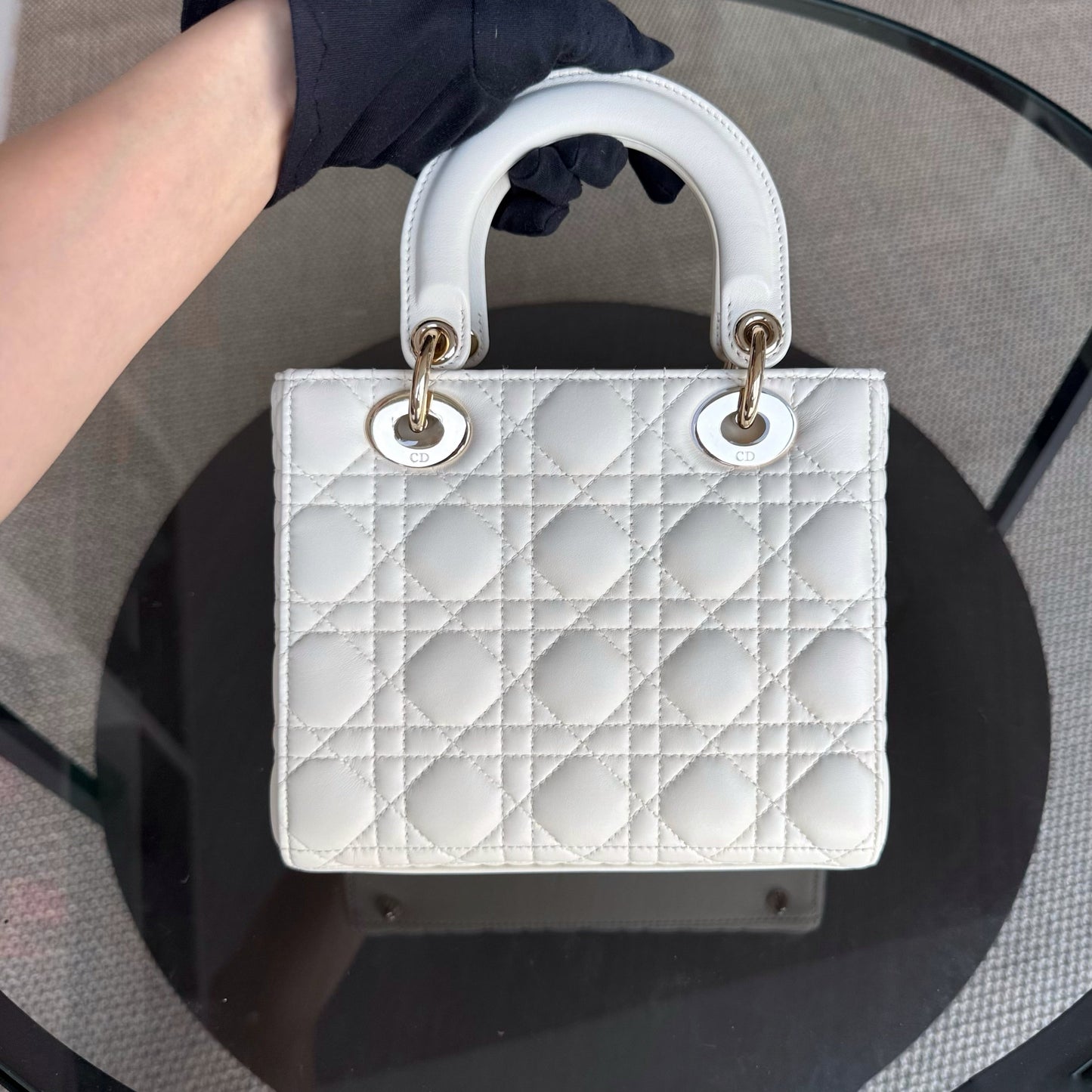 Lady Petit - Cuir d'agneau Cannage blanc, quincaillerie dorée — Kovancy