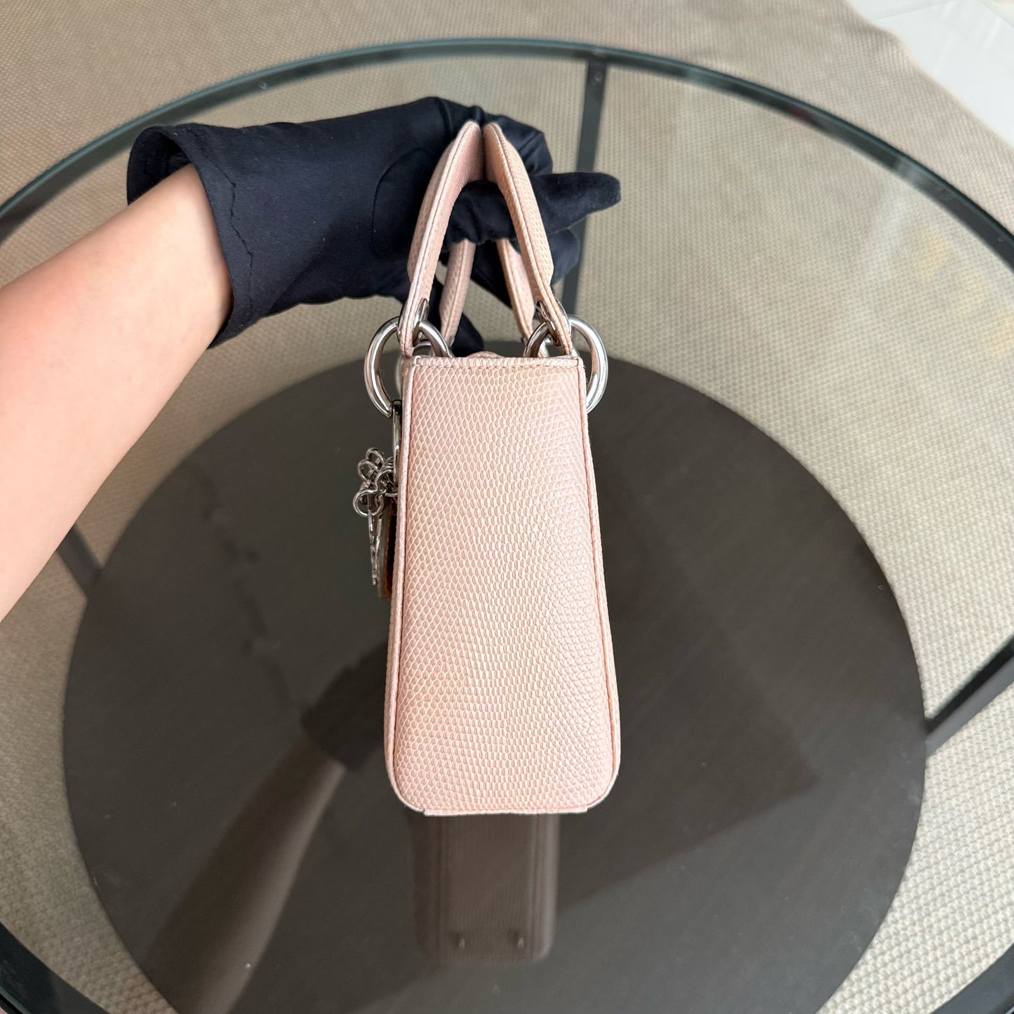 Lady Mini - Couleur beige lézard exotique, finitions argentées — Kovancy