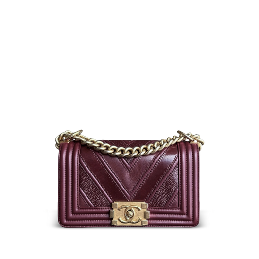 Chanel Boy Petit 20CM Chevron Tri-skin Veau Bordeaux GHW No 22
