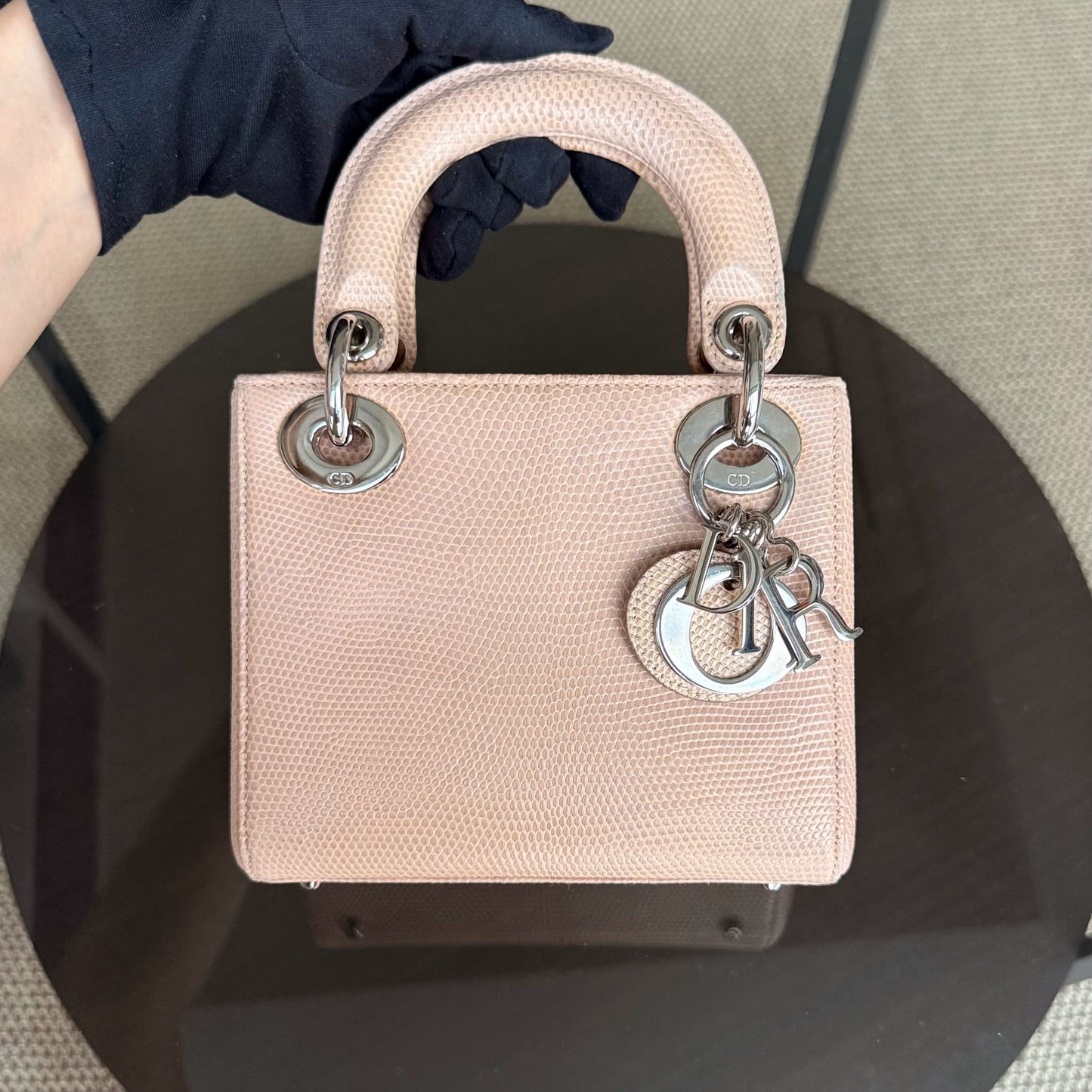 Lady Mini - Couleur beige lézard exotique, finitions argentées — Kovancy