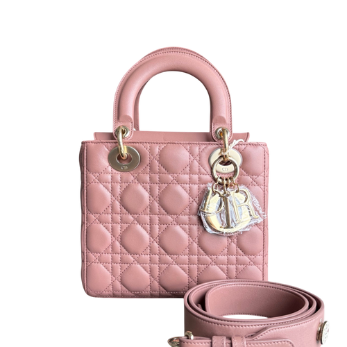 Lady Petit rabat - Cuir d'agneau Cannage, rose blush, quincaillerie dorée — Kovancy
