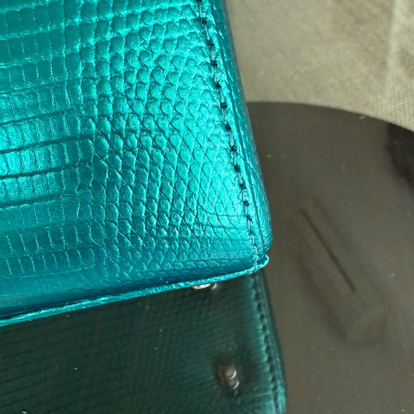 Lady Mini - Couleur vert lézard exotique, finitions argentées — Kovancy