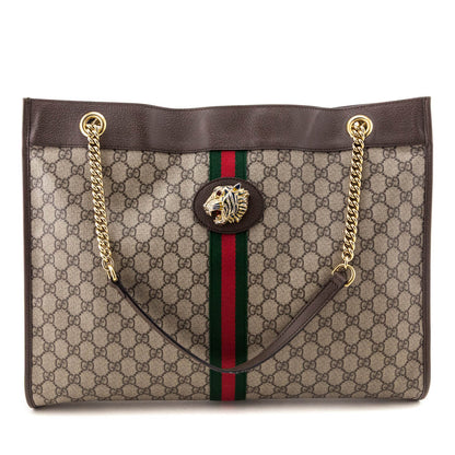 Gucci Beige GG Supreme Monogram Large Rajah Chain Tote