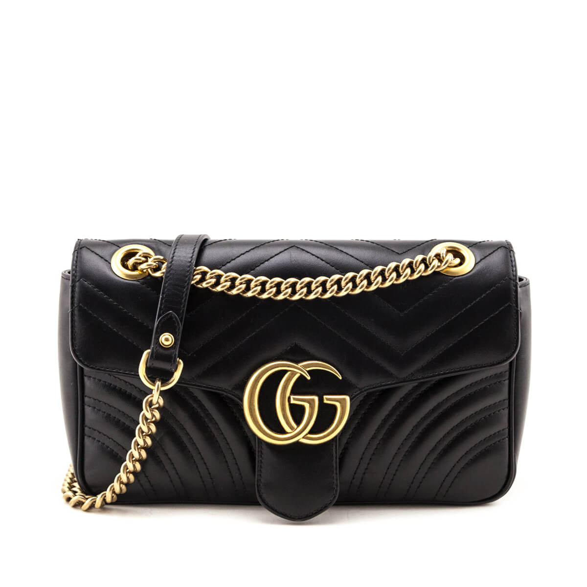 Gucci Black Calfskin Matelasse Small GG Marmont Shoulder Bag