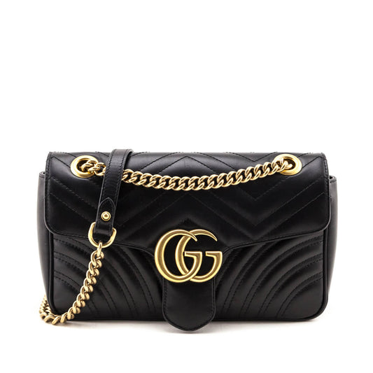 Gucci Black Calfskin Matelasse Small GG Marmont Shoulder Bag