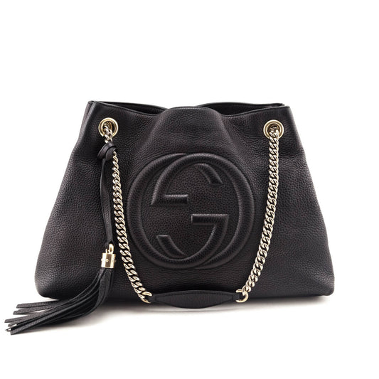 Gucci Black Pebbled Calfskin Medium Soho Chain Shoulder Bag