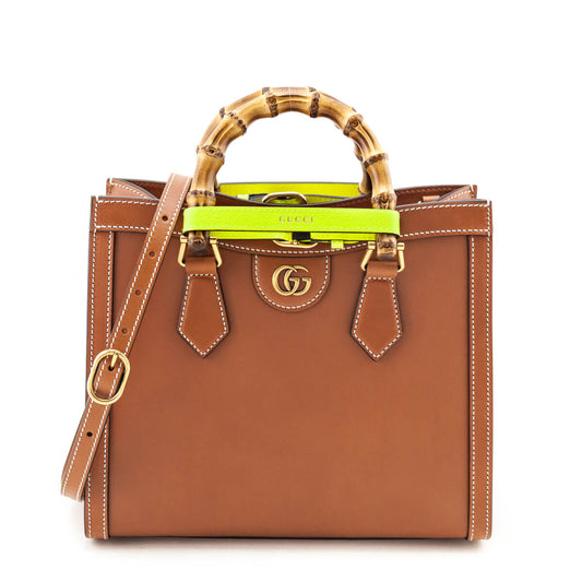 Gucci Cuir & Yellow Fluo Wonka Grain Calfskin Medium Diana Tote Bag