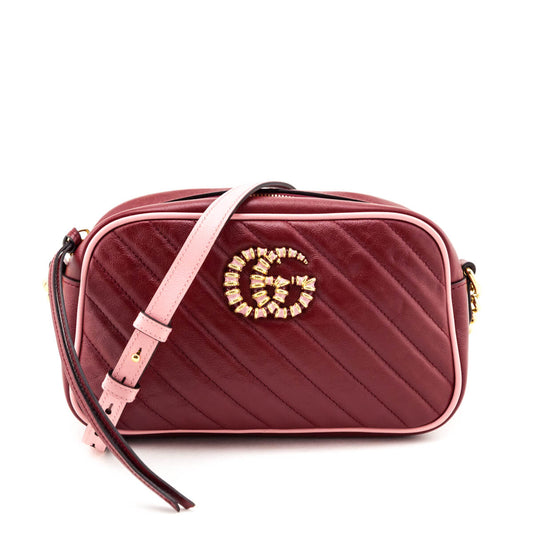 Gucci New Cherry & Wild Rose Matelasse Diagonal Small Torchon GG Marmont Chain Shoulder Bag