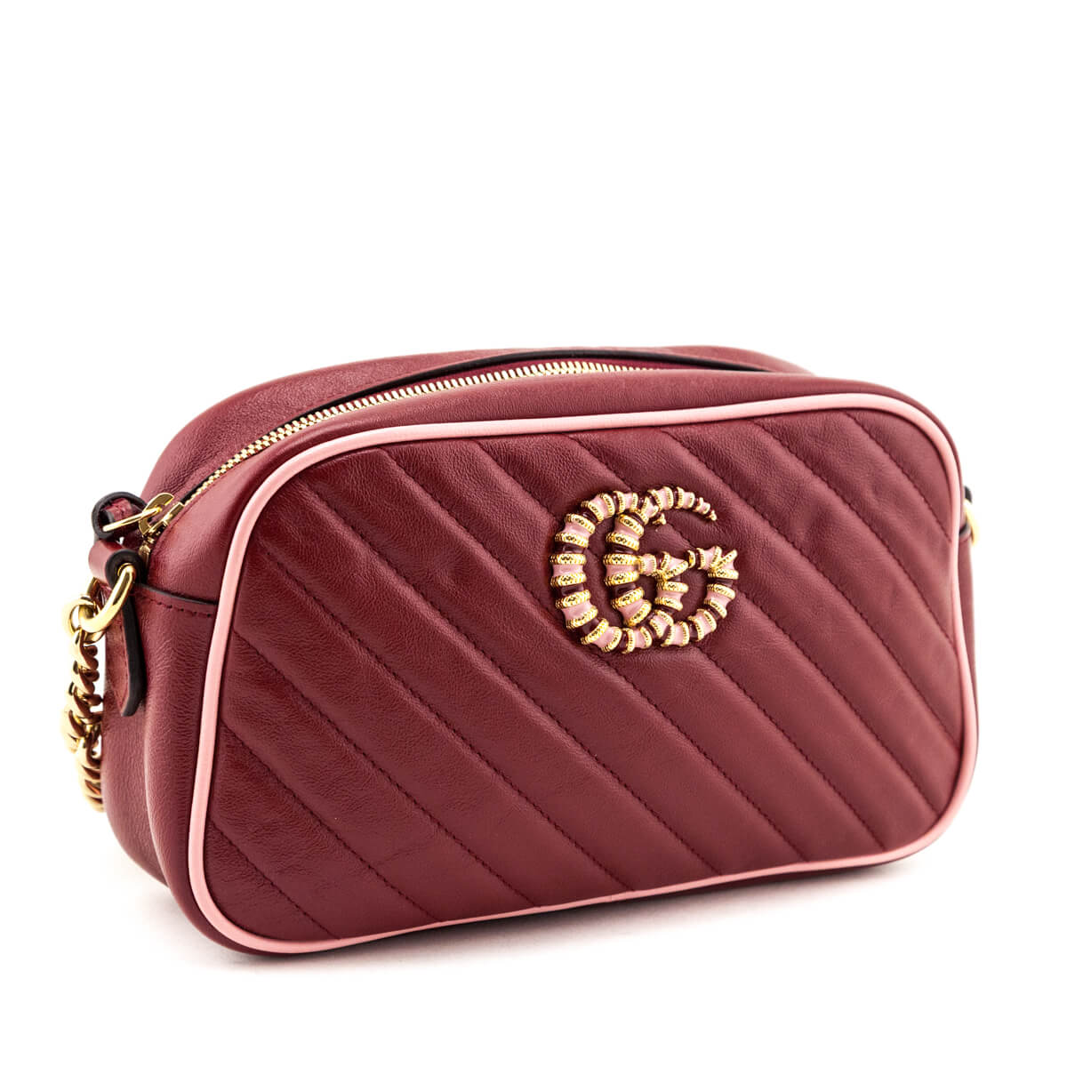 Gucci New Cherry & Wild Rose Matelasse Diagonal Small Torchon GG Marmont Chain Shoulder Bag