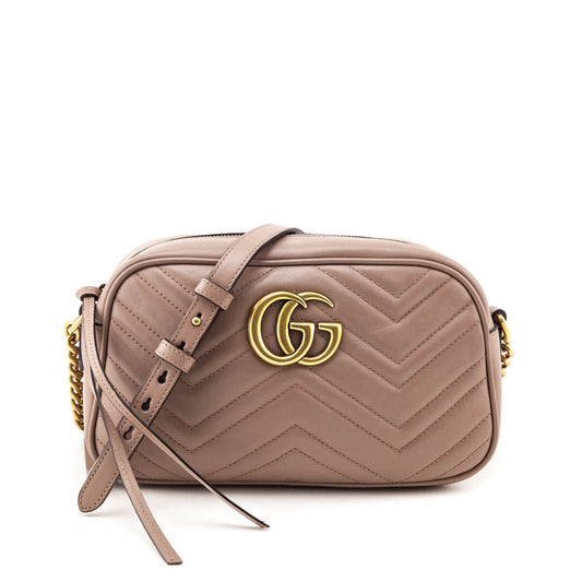 Gucci Porcelain Rose Calfskin Matelasse Small GG Marmont Chain Shoulder Bag