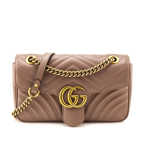 Gucci Porcelain Rose Calfskin Matelasse Small GG Marmont Shoulder Bag