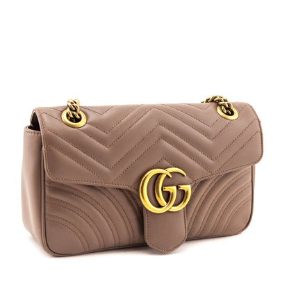 Gucci Porcelain Rose Calfskin Matelasse Small GG Marmont Shoulder Bag