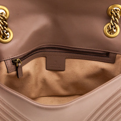 Gucci Porcelain Rose Calfskin Matelasse Small GG Marmont Shoulder Bag