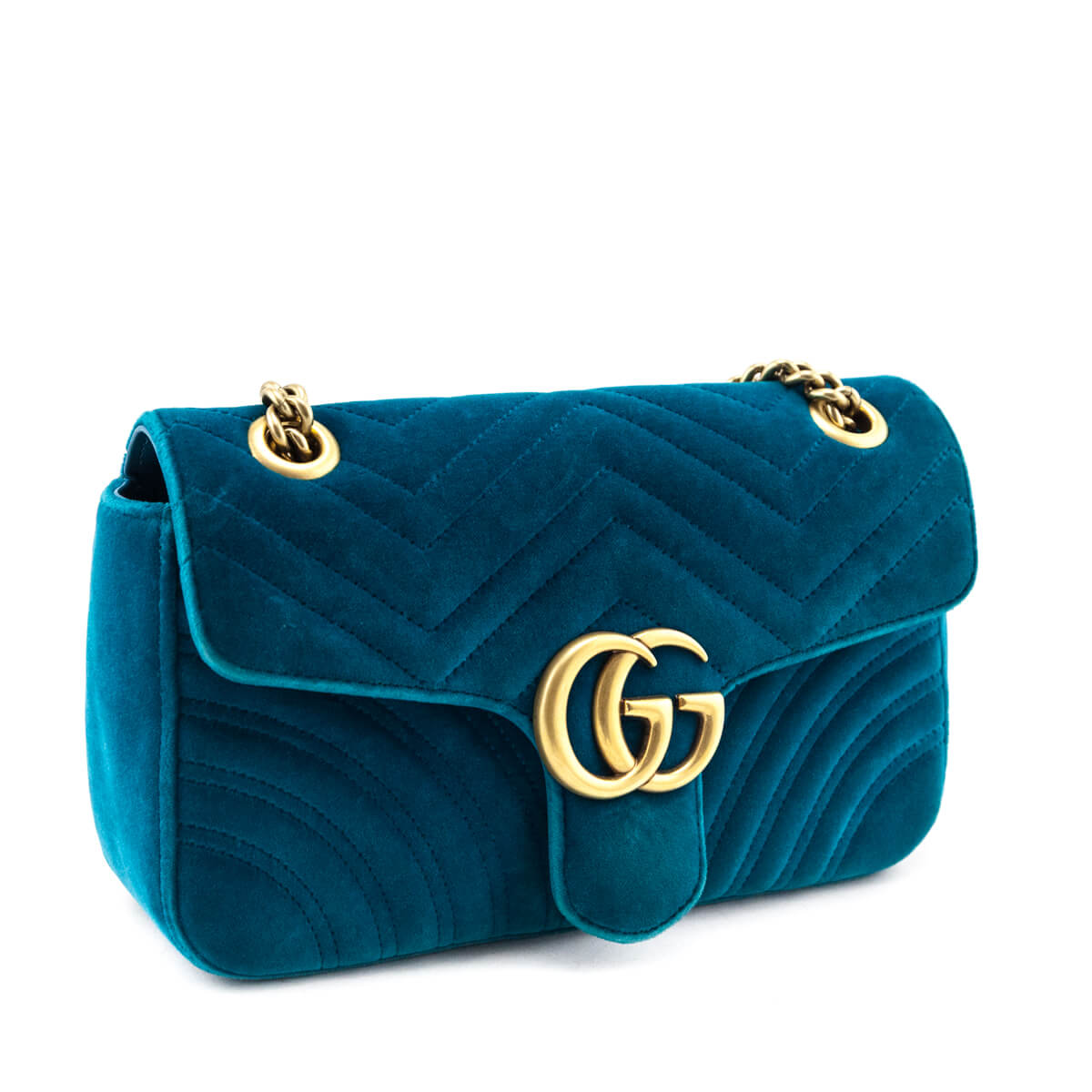 Teal Velvet Matelasse Small GG Marmont Shoulder Bag — Kovancy
