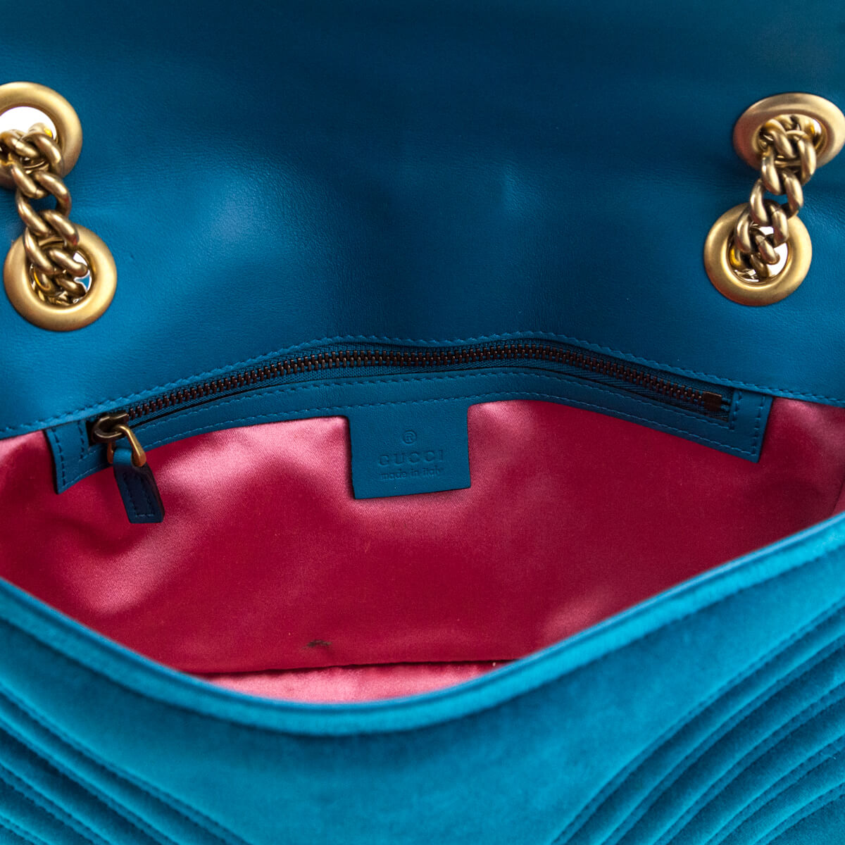 Teal Velvet Matelasse Small GG Marmont Shoulder Bag — Kovancy