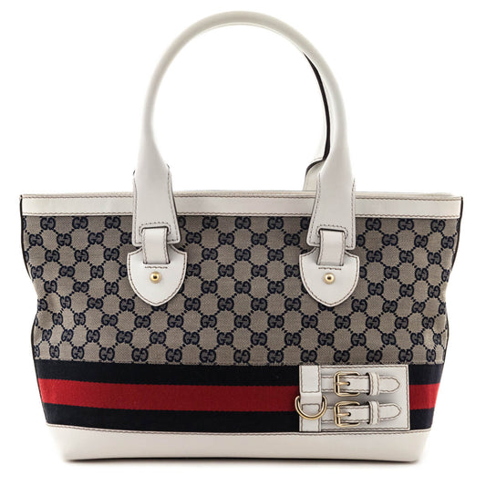 Gucci White & Navy Monogram Web Tote