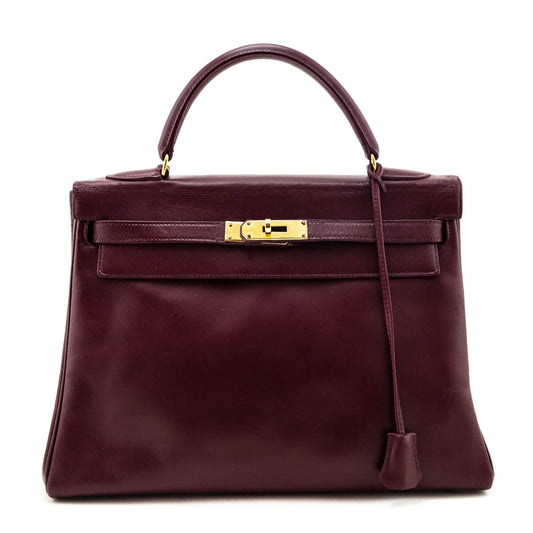 Hermes Burgundy Box Vintage Kelly 32 Retourne