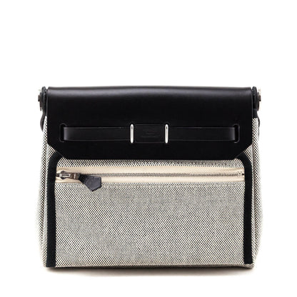 Hermes Ecru Black Military Toile Vache Hunter Herbag Zip Retourne 20