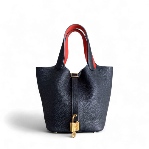 Picotin 18 - TC Clémence Cuir Bleu Nuit Quincaillerie Dorée Estampillé X — Kovancy