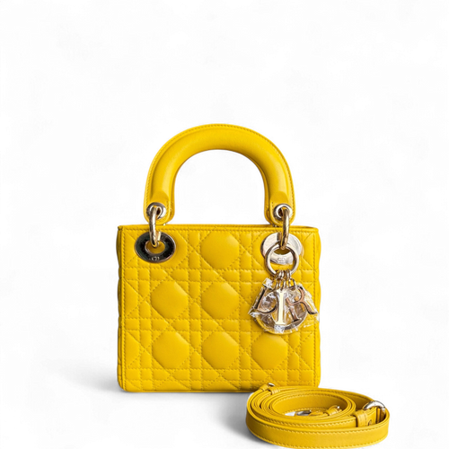 Lady Mini - Cuir d'agneau Cannage, détails en or jaune, bandoulière ajustable — Kovancy