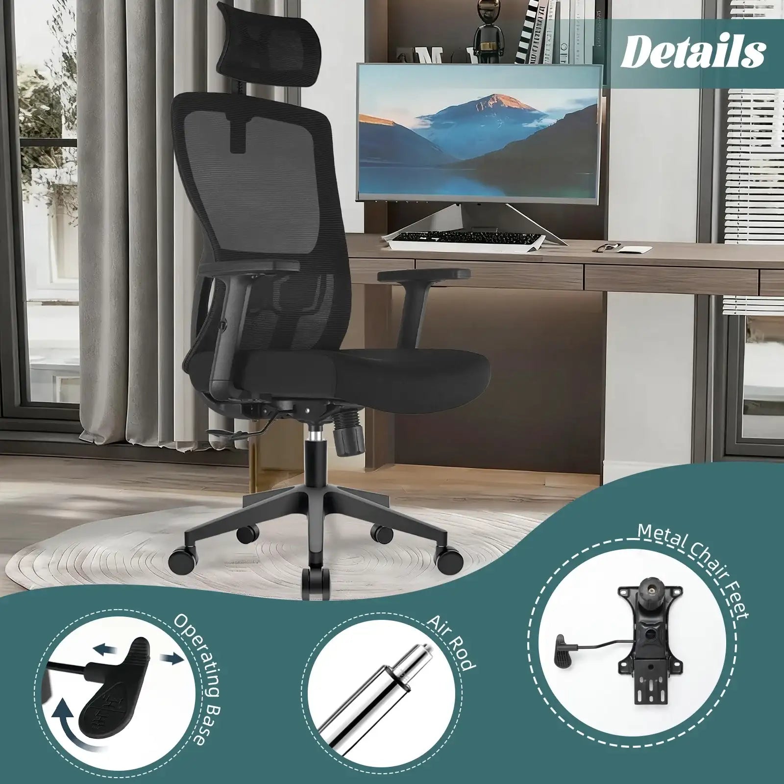 Kovancy Durrafy Architect — Full-Mesh Ergonomic Office Chair with 3D Headrest - Kovancy