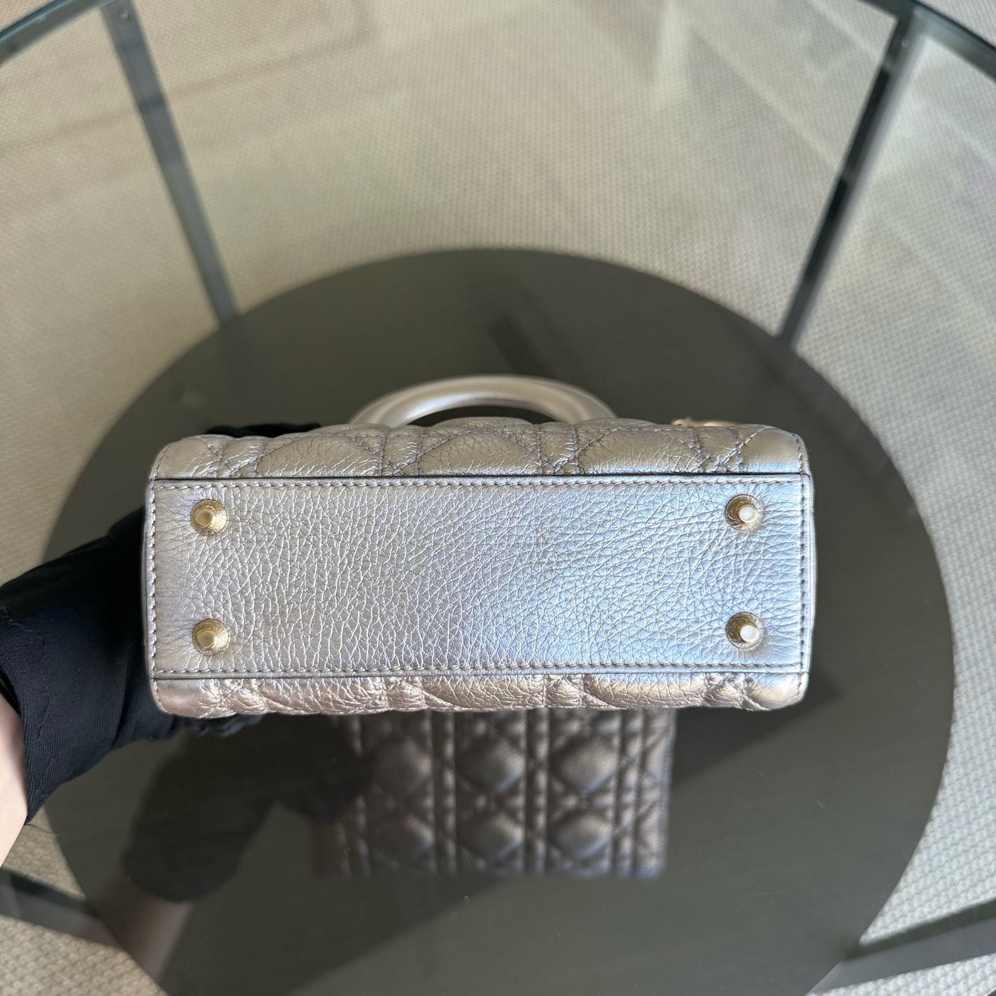 Lady Mini - Cuir de veau Cannage Métallisé Or Rose — Kovancy