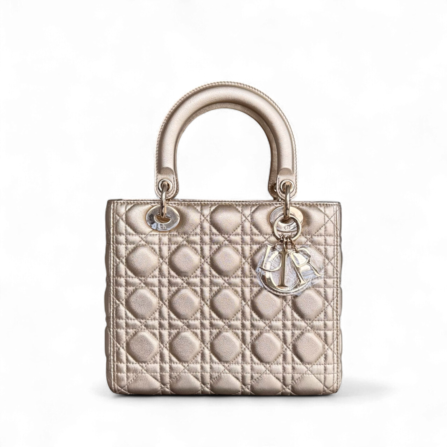 Lady Moyen - Cuir de veau doré Cannage, accessoires dorés, sans sangle — Kovancy