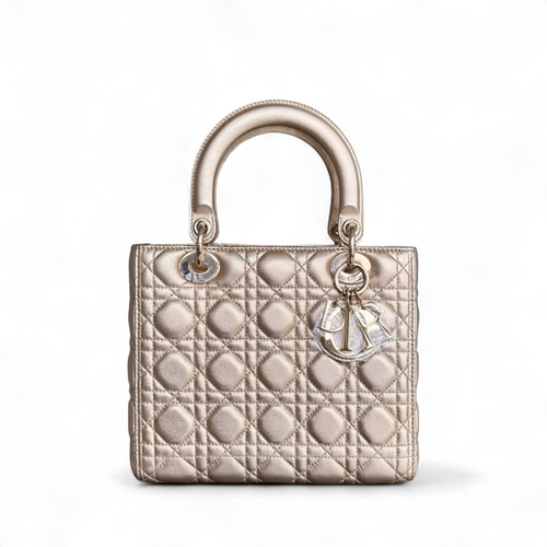 Lady Moyen - Cuir de veau doré Cannage, accessoires dorés, sans sangle — Kovancy