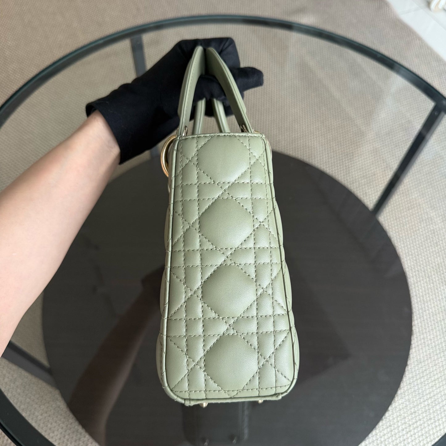 Lady Petit - Cuir d'agneau Cannage vert menthe, quincaillerie dorée — Kovancy