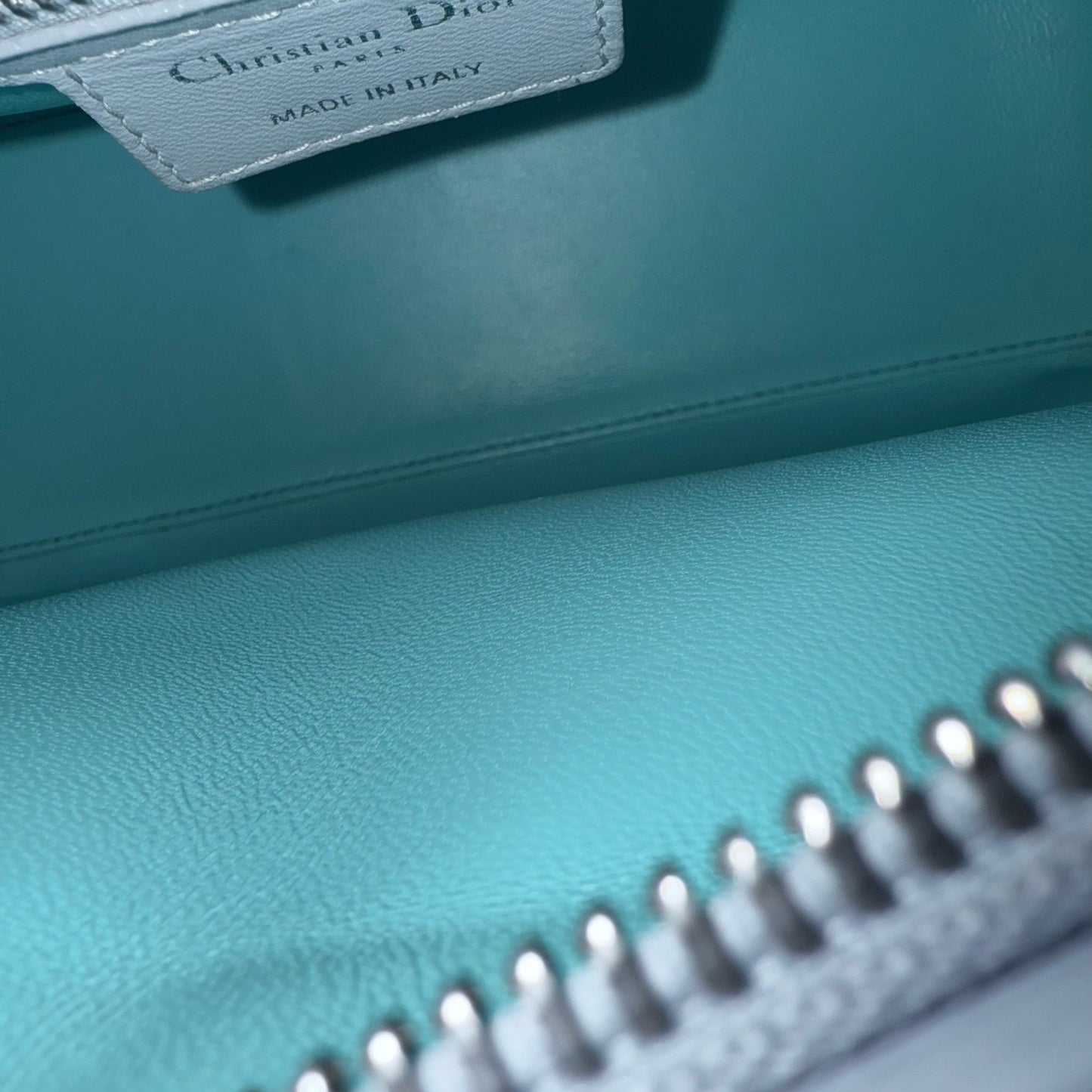 Lady Moyen - Cuir d'agneau Cannage bicolore cyan gris gris matériel argenté — Kovancy
