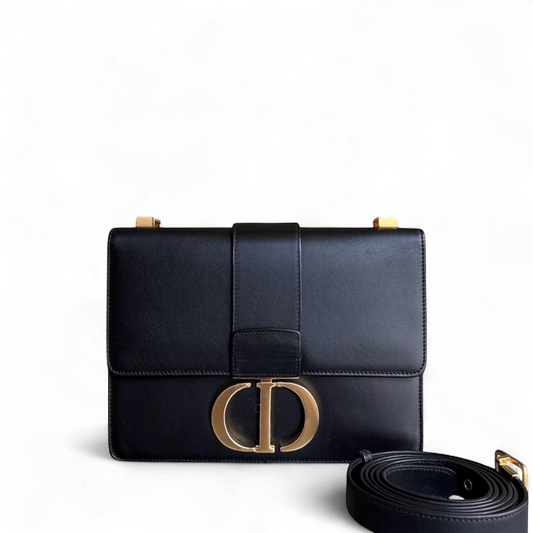 Dior Montaigne 30 - Cuir de veau lisse noir, accastillage doré
