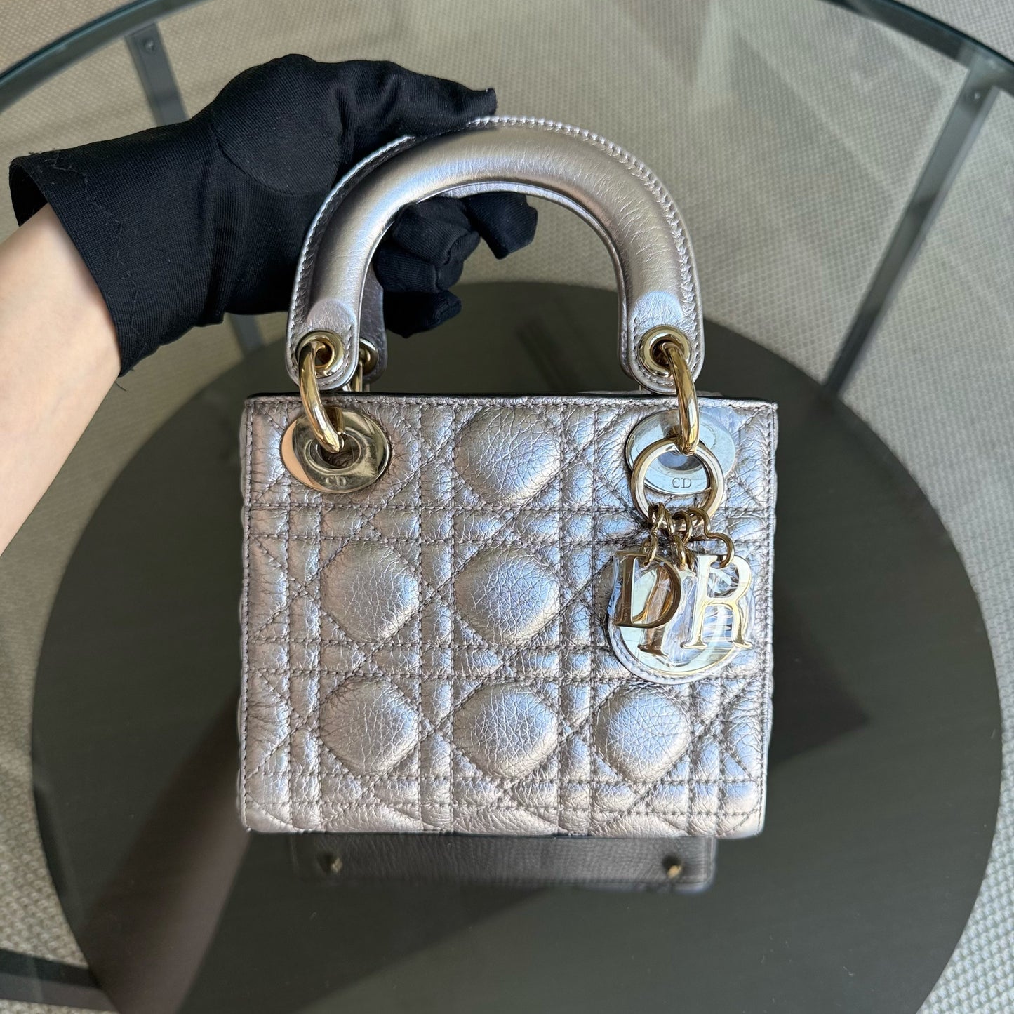 Lady Mini - Cuir de veau Cannage Métallisé Or Rose — Kovancy