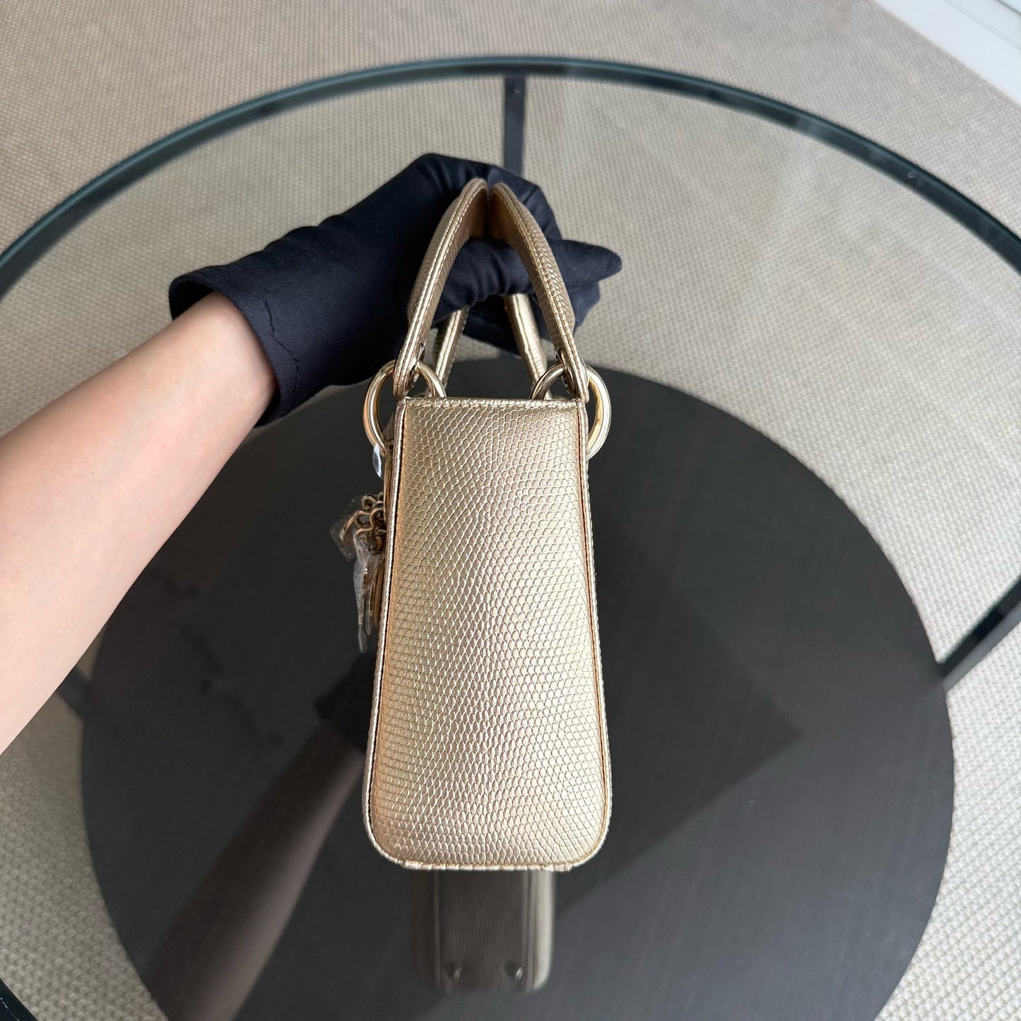 Lady Mini - Sangle chaîne en cuir de lézard exotique doré métallisé — Kovancy