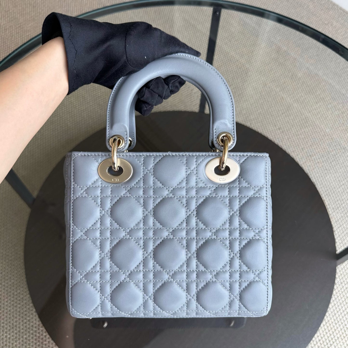Lady Rabat ABC Petit - Cuir d'agneau Cannage Gris Quincaillerie dorée MyABC — Kovancy