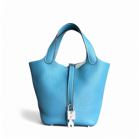 Hermes Picotin 18 - Nouveau Bleu Jean Mauve Pâle Square Quincaillerie T TC Clémence Silver