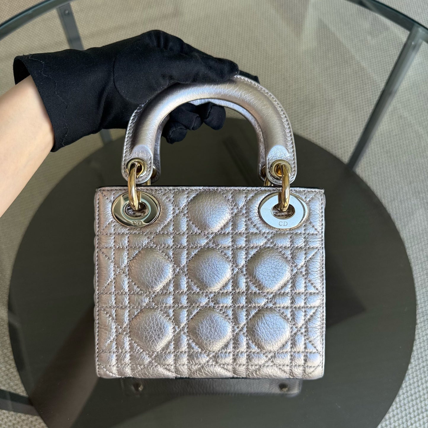 Lady Mini - Cuir de veau Cannage Métallisé Or Rose — Kovancy