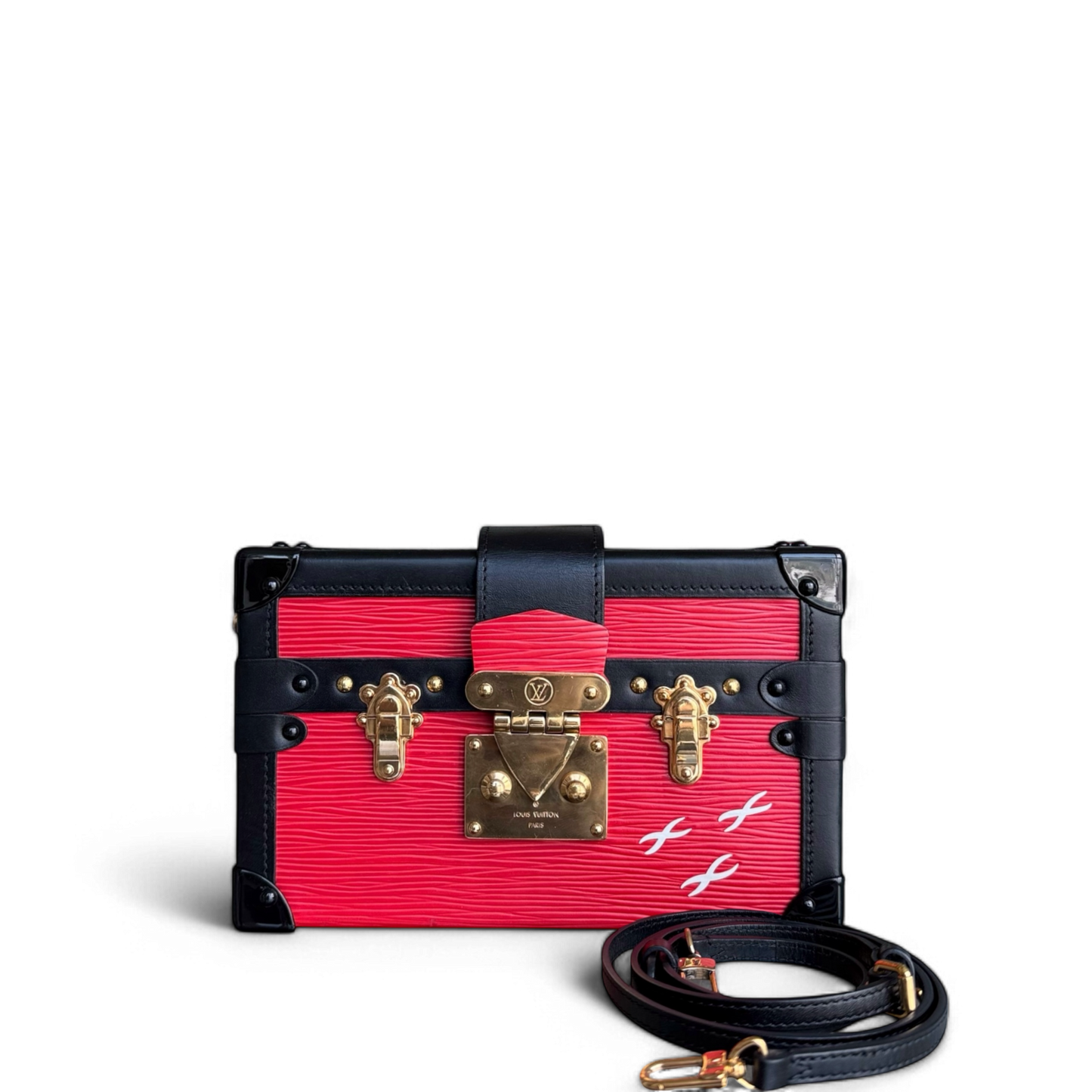 Kovancy - Petite Malle - Nouvelle édition Sac bandoulière en cuir EPI rouge avec matériel doré et puce électronique