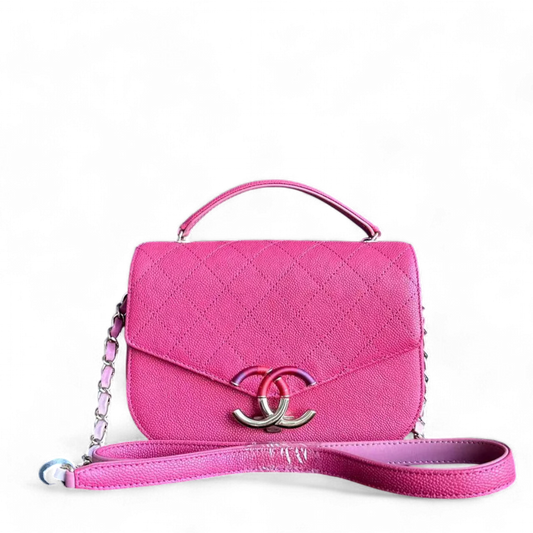 Chanel Sac Caviar Coco Curve Cuba Small 21CM Cuir de veau grainé rose avec fil et accessoires dorés Series 25