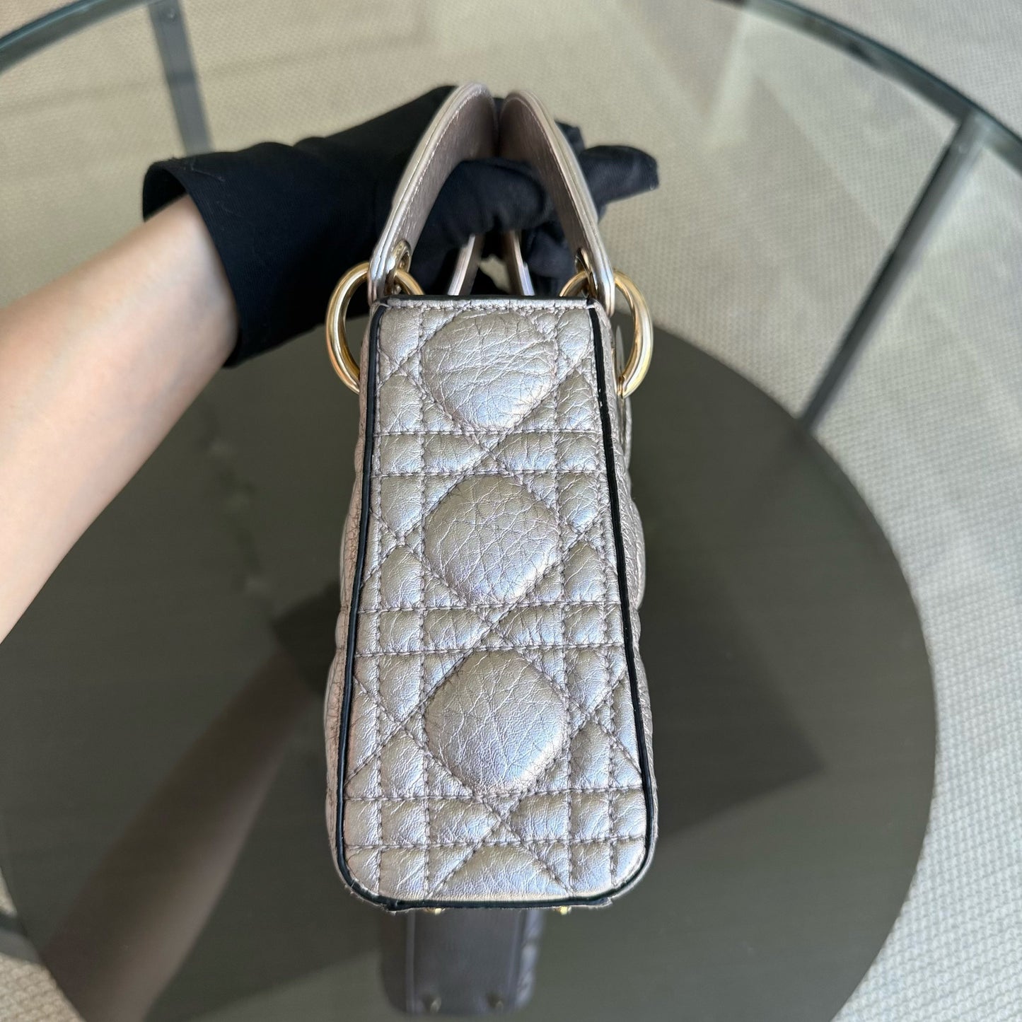 Lady Mini - Cuir de veau Cannage Métallisé Or Rose — Kovancy