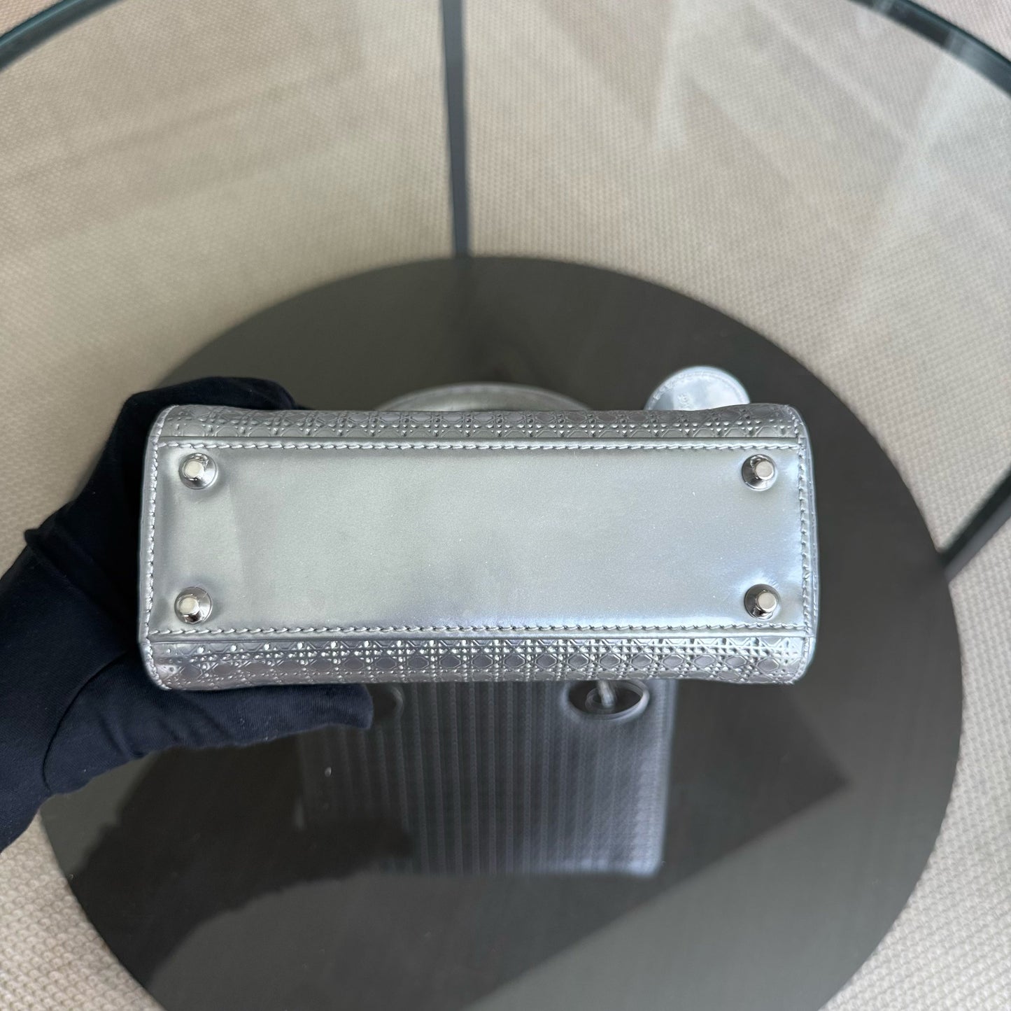 Lady Mini - Micro Cannage Sangle réglable en argent métallisé — Kovancy