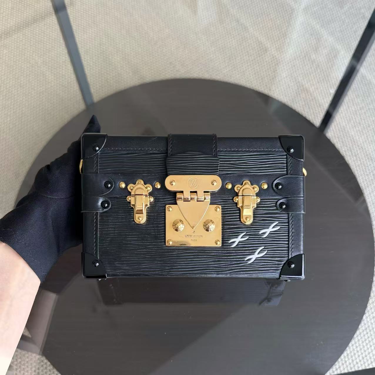 Petite Malle - Sac bandoulière en cuir noir EPI - Kovancy