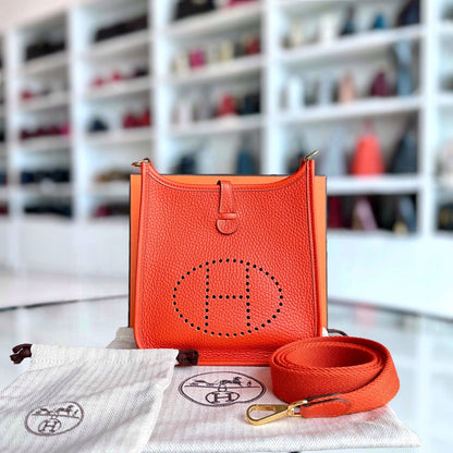 Hermes Mini Evelyn 16 Taurillon Clémence Stamp U Orange GHW