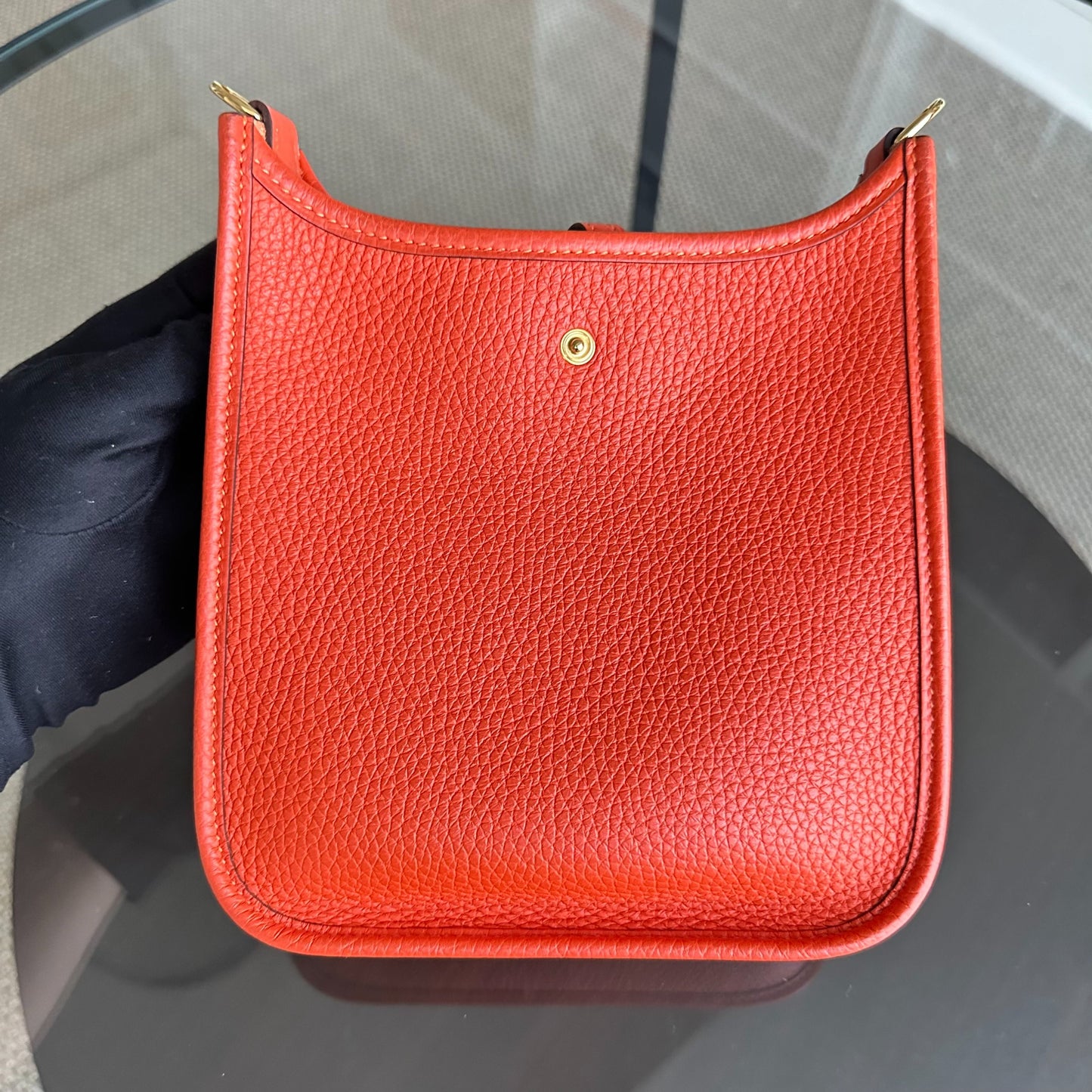 Hermes Mini Evelyn 16 Taurillon Clémence Stamp U Orange GHW