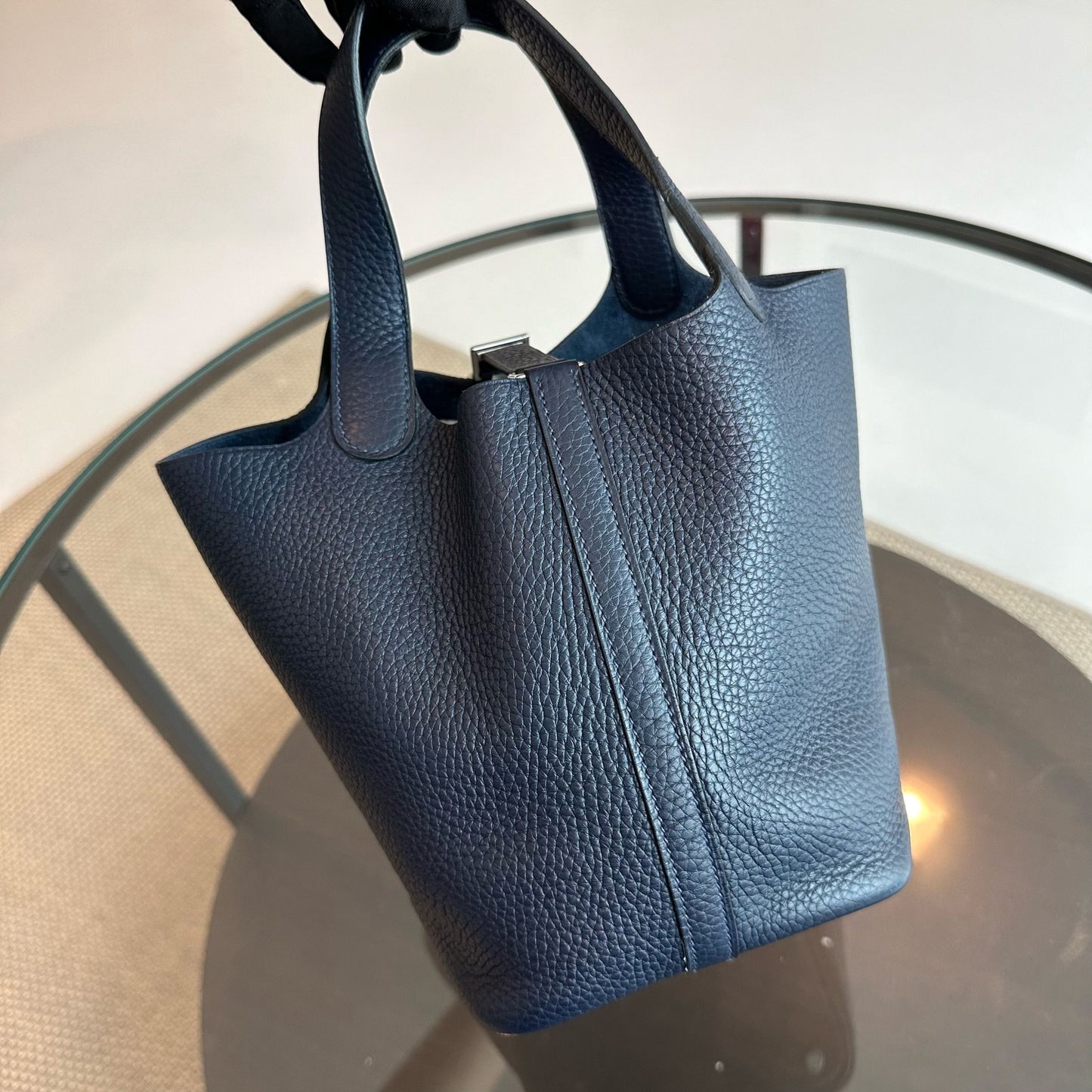 Hermes Picotin 18 X Stamp Taurillon Clémence Bleu Foncé SHW