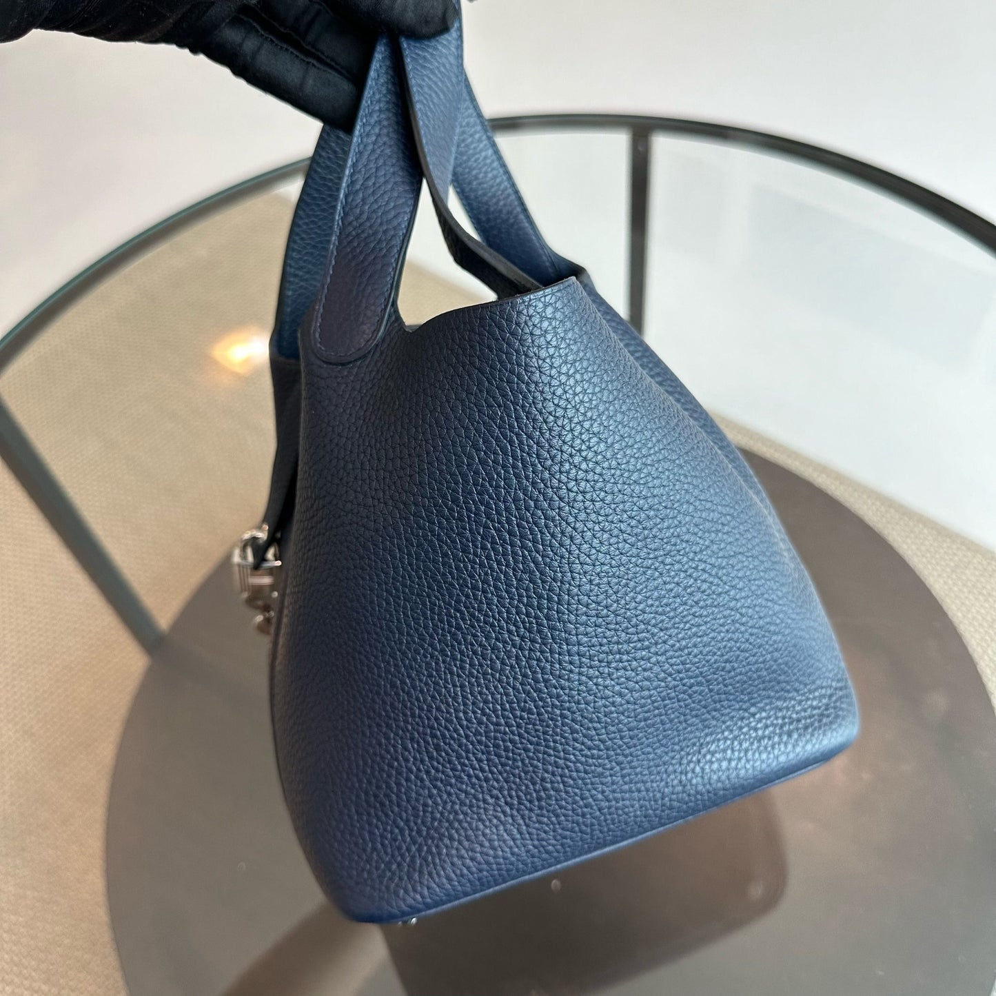 Hermes Picotin 18 X Stamp Taurillon Clémence Bleu Foncé SHW