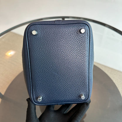 Hermes Picotin 18 X Stamp Taurillon Clémence Bleu Foncé SHW