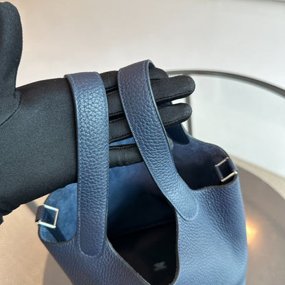 Hermes Picotin 18 X Stamp Taurillon Clémence Bleu Foncé SHW