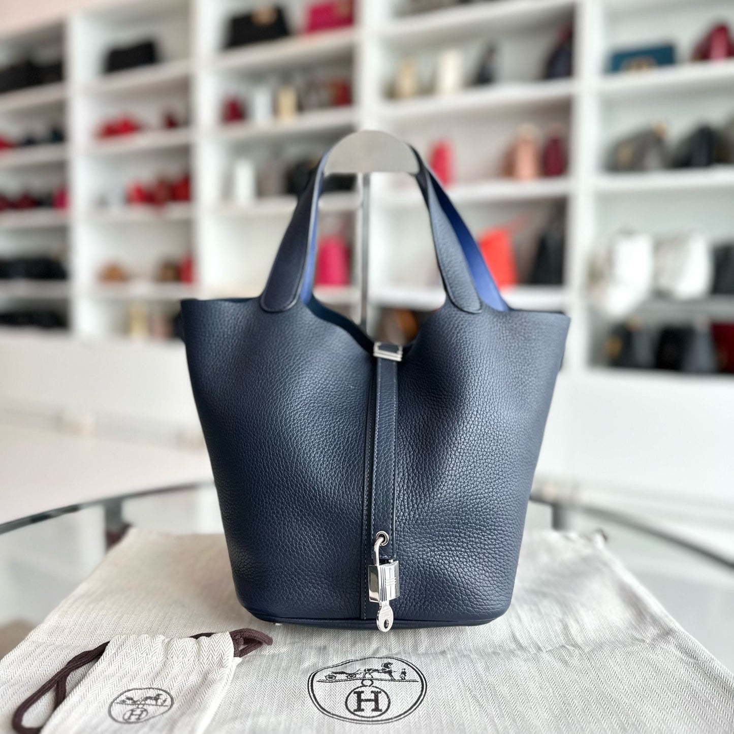 Hermes Picotin 22 Timbre Clémence A 2017 Bleu Nuit Bleu Bicolore