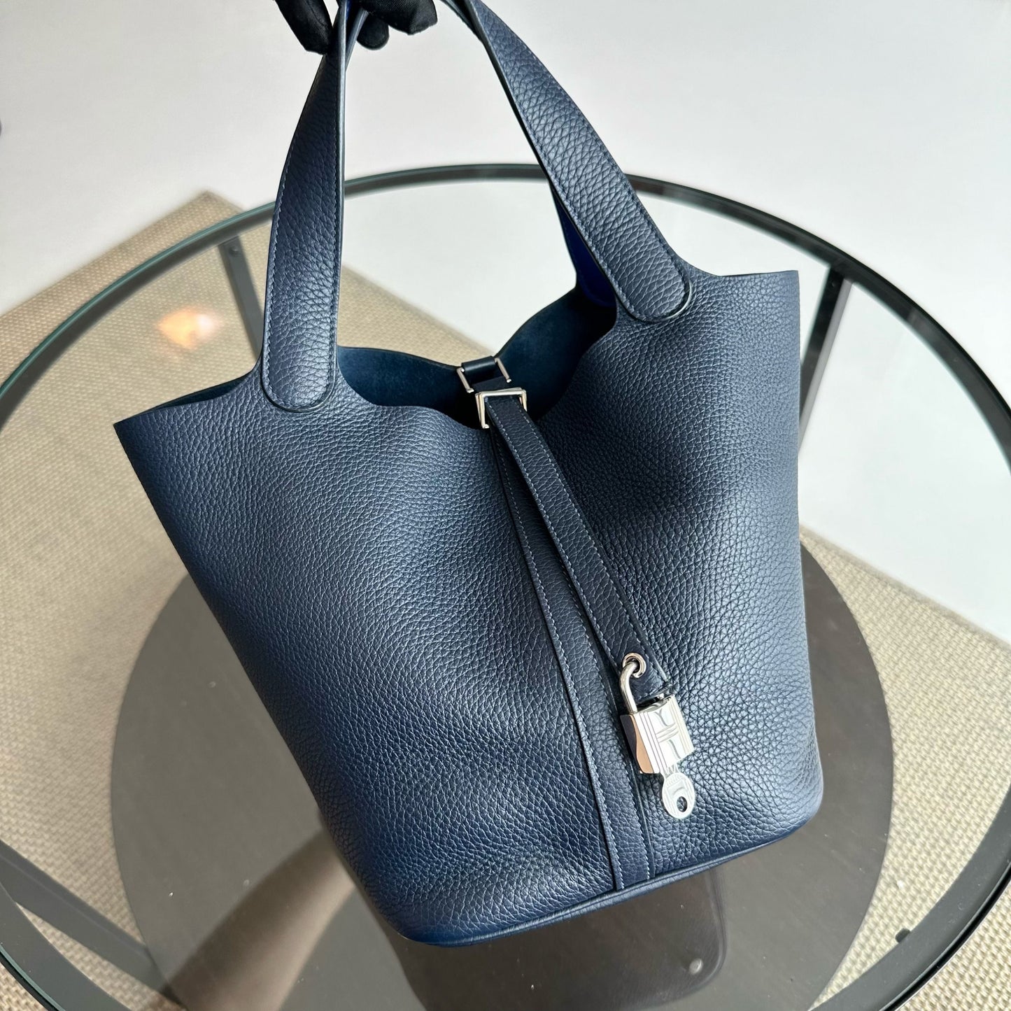 Hermes Picotin 22 Timbre Clémence A 2017 Bleu Nuit Bleu Bicolore