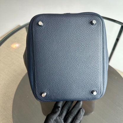 Hermes Picotin 22 Timbre Clémence A 2017 Bleu Nuit Bleu Bicolore